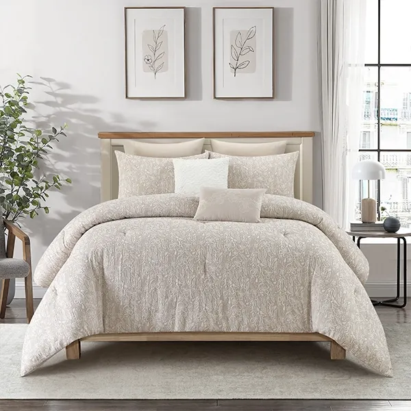 Nova Home Fraidy Cotton Jacquard Comforter Set - 100% Cotton - King - 8Pcs - Taupe product thumbnail 2