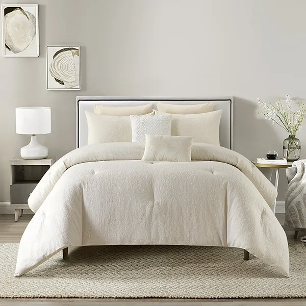 Nova Home Fraidy Cotton Jacquard Comforter Set - 100% Cotton - King - 8Pcs - Ivory product thumbnail 2