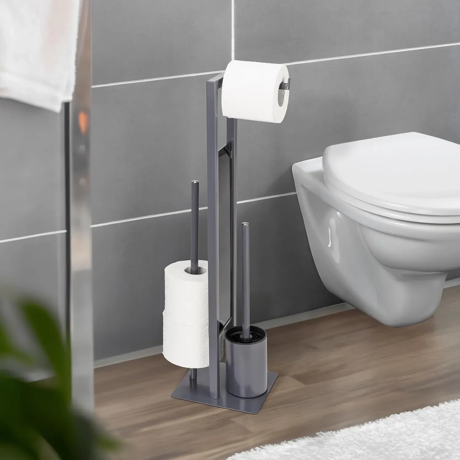 Wenko "Rivalta" Standing Toilet Paper Holder & Toilet Brush - Stainless Steel - Grey product thumbnail 3