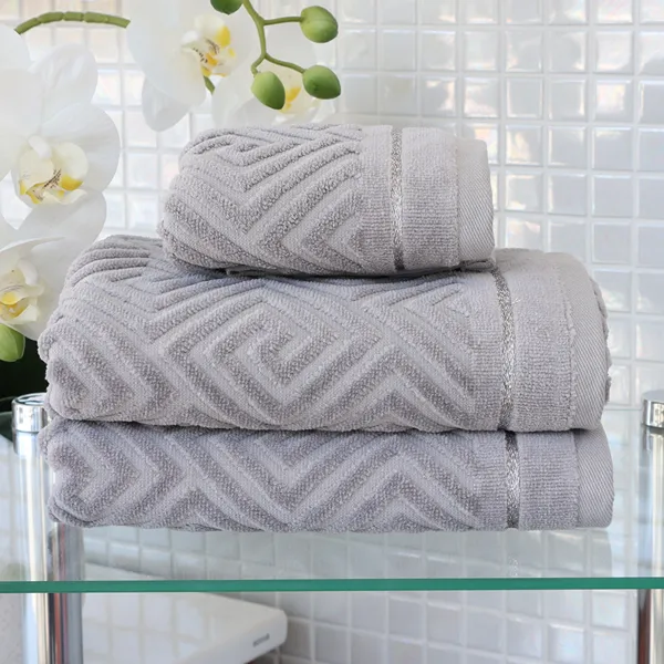 Nova Home Versace Jacquard Towel with Silver Details - 100% Cotton - 30x50 Cm - Grey & Silver product thumbnail 2