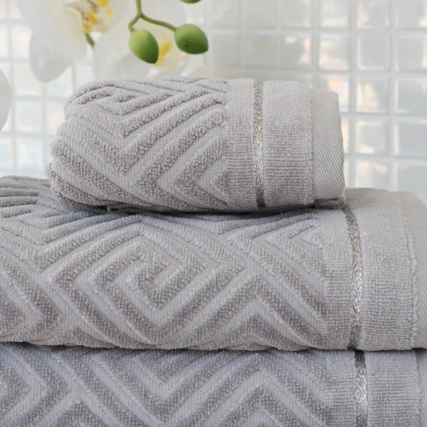 Nova Home Versace Jacquard Towel with Silver Details - 100% Cotton - 50x90 Cm - Grey & Silver product thumbnail 3