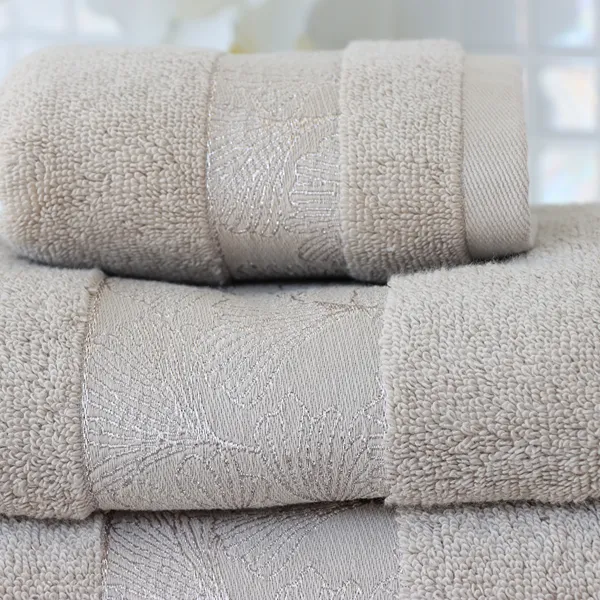 Nova Home Utopia Towel with Silver Details - 100% Cotton - 30x50 Cm - Beige & Silver product thumbnail 3