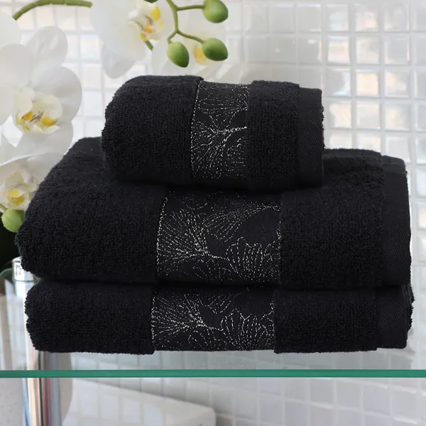 Nova Home Utopia Towel with Silver Details - 100% Cotton - 30x50 Cm - Black & Silver product thumbnail 2