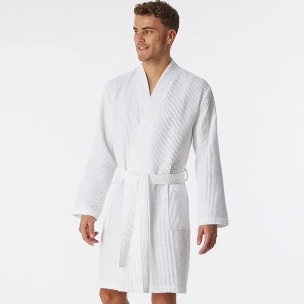 Nova Home Waffle Kimono Styled Bath Robe - 100% Cotton - L - Cream product thumbnail 4