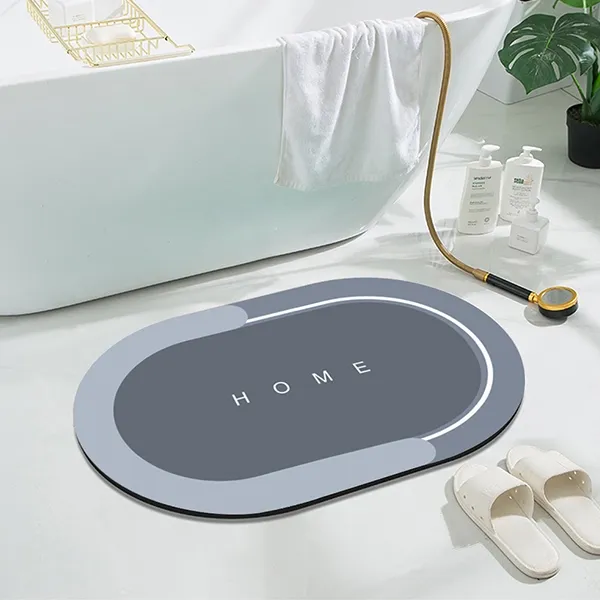 Nova Home Oval Home Super Absorbent Leather Bath & Kitchen Mat W & Rubber Backing - 50x80 cm - Grey product thumbnail 4