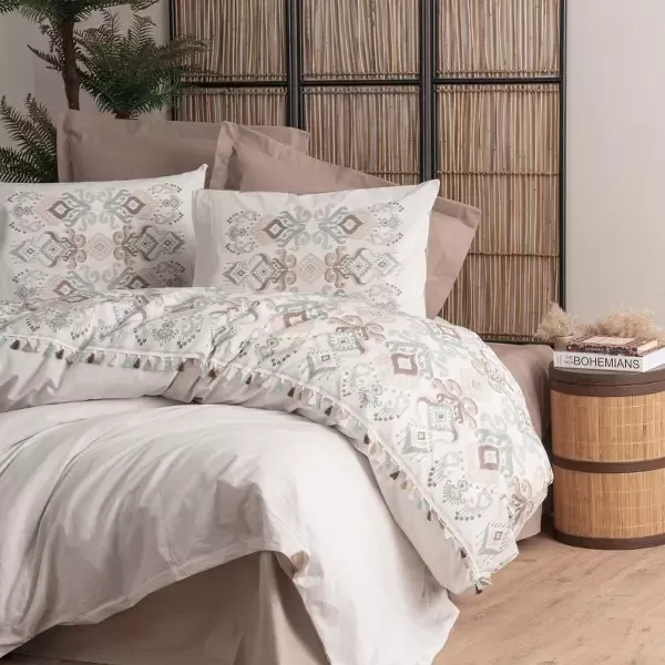 Nova Home Asilo Duvet Cover Set - 100% Cotton - King & Super King - 4 Pcs - Beige product thumbnail 4