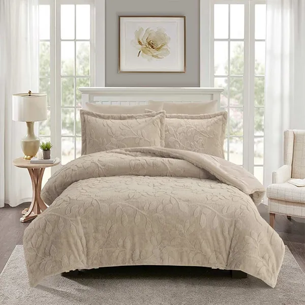 Nova Home Fleurfur Winter Jaquard Fur Comforter Set - Single & Twin - 4Pcs - Beige product thumbnail 2