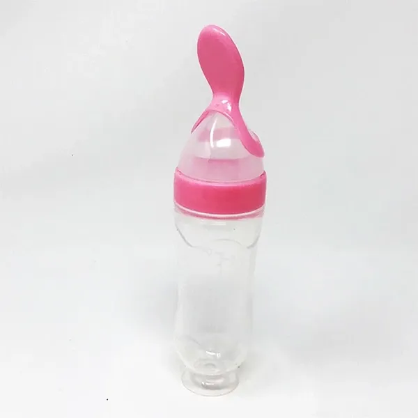 Babyjem Silicone Squeeze Feeding Bottle With Spoon - 90 ML - Pink product thumbnail 3
