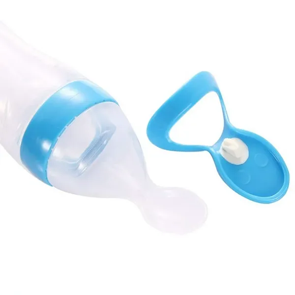 Babyjem Silicone Squeeze Feeding Bottle With Spoon - 90 ML - Blue product thumbnail 5