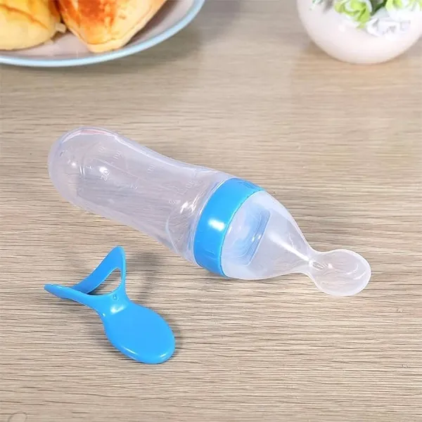 Babyjem Silicone Squeeze Feeding Bottle With Spoon - 90 ML - Blue product thumbnail 6