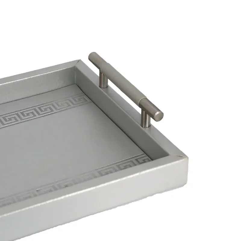 Nova Home Versace Rectangular Leather Tray - Large - Silver product thumbnail 2