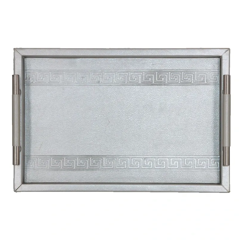 Nova Home Versace Rectangular Leather Tray - Small - Silver product thumbnail 4