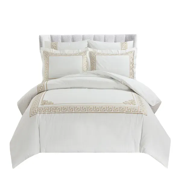Nova Versace Embroidery Duvet Cover Set - 100% Cotton, 200 Thread - 6 Pcs - King & Super King - White & Gold product thumbnail 10