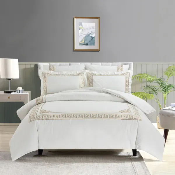 Nova Versace Embroidery Duvet Cover Set - 100% Cotton, 200 Thread - 6 Pcs - King & Super King - White & Gold product thumbnail 2