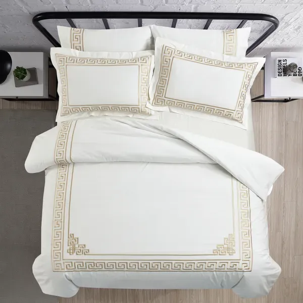 Nova Versace Embroidery Duvet Cover Set - 100% Cotton, 200 Thread - 6 Pcs - King & Super King - White & Gold product thumbnail 3