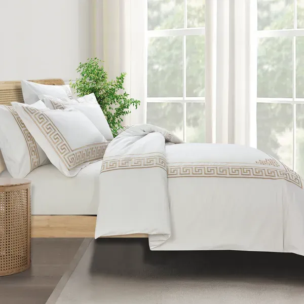 Nova Versace Embroidery Duvet Cover Set - 100% Cotton, 200 Thread - 6 Pcs - King & Super King - White & Gold product thumbnail 4