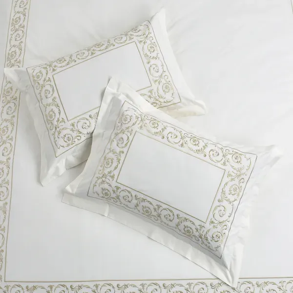 Nova Paisley Embroidery Duvet Cover Set - 100% Cotton, 200 Thread - 6 Pcs - King & Super King - White & Gold product thumbnail 6
