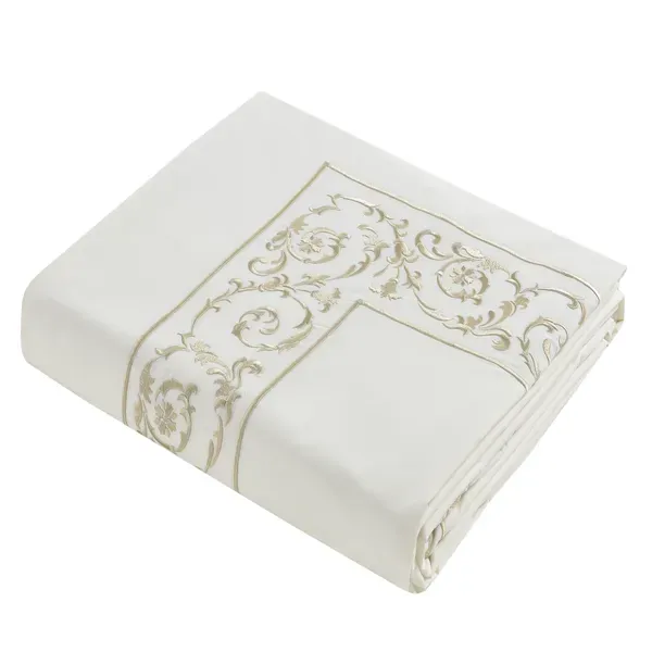 Nova Paisley Embroidery Duvet Cover Set - 100% Cotton, 200 Thread - 6 Pcs - King & Super King - White & Gold product thumbnail 8