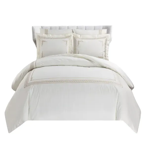 Nova Chain Embroidery Duvet Cover Set - 100% Cotton, 200 Thread - 6 Pcs - King & Super King - White & Gold product thumbnail 10