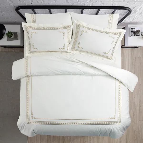 Nova Chain Embroidery Duvet Cover Set - 100% Cotton, 200 Thread - 6 Pcs - King & Super King - White & Gold product thumbnail 3