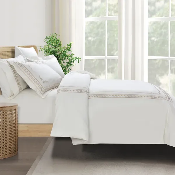 Nova Chain Embroidery Duvet Cover Set - 100% Cotton, 200 Thread - 6 Pcs - King & Super King - White & Gold product thumbnail 4
