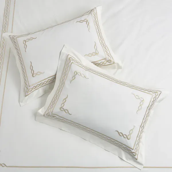 Nova Chain Embroidery Duvet Cover Set - 100% Cotton, 200 Thread - 6 Pcs - King & Super King - White & Gold product thumbnail 6