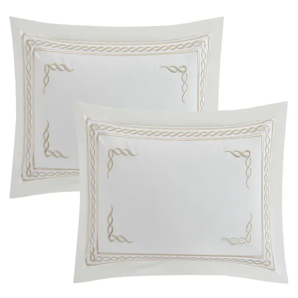 Nova Chain Embroidery Duvet Cover Set - 100% Cotton, 200 Thread - 6 Pcs - King & Super King - White & Gold product thumbnail 9