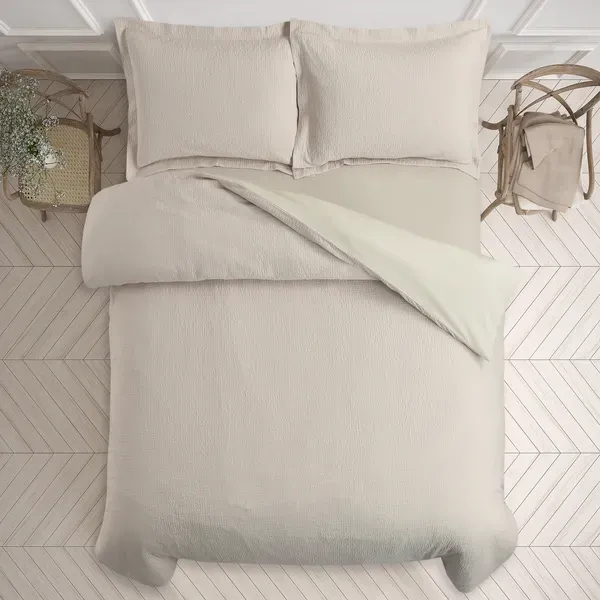 Nova Cottontex Textured Duvet Cover Set - 100% Cotton, 200 Thread - 2 Pcs - Single & Twin - Beige product thumbnail 4