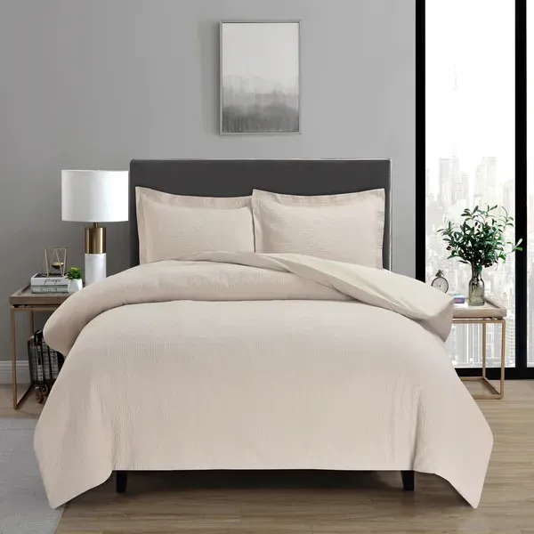 Nova Cottontex Textured Duvet Cover Set - 100% Cotton, 200 Thread - 2 Pcs - King & Super King - Beige product thumbnail 2