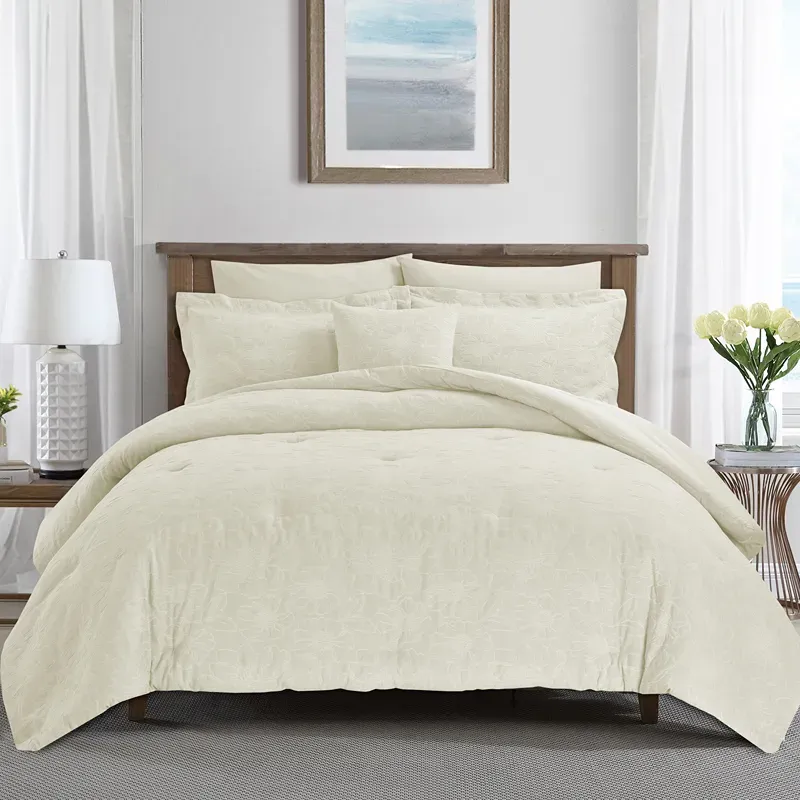Nova Home Matelasse Floral Cotton Jacquard Comforter Set - King & Super King - 7 Pcs - Ivory product thumbnail 2