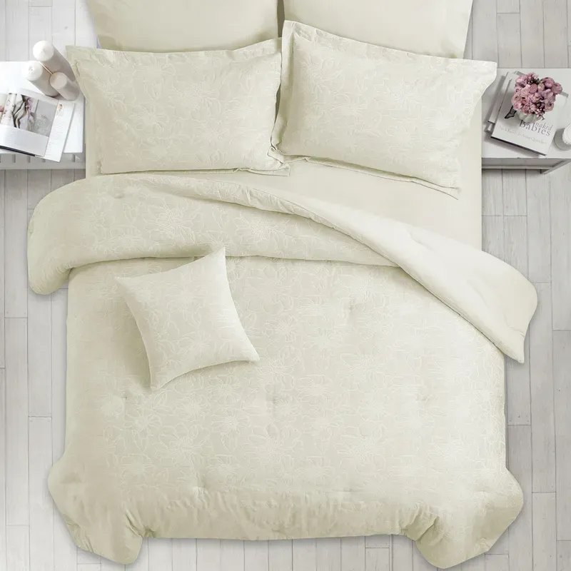 Nova Home Matelasse Floral Cotton Jacquard Comforter Set - King & Super King - 7 Pcs - Ivory product thumbnail 6