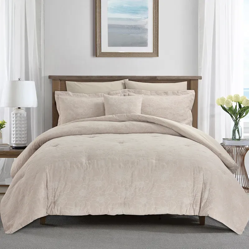 Nova Home Matelasse Floral Cotton Jacquard Comforter Set - King & Super King - 7 Pcs - Taupe product thumbnail 2