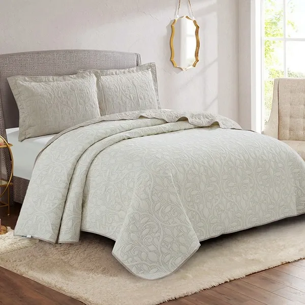 Nova Home Petal Poly Cotton Jaquard Reversible Bed Spread Set - Beige (Available In Sizes) product thumbnail 2