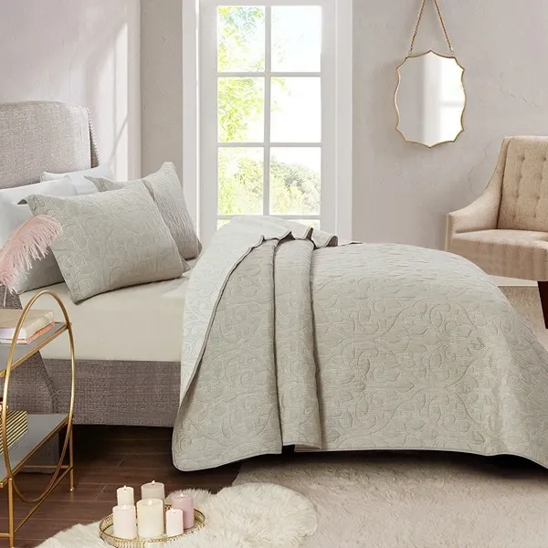 Nova Home Petal Poly Cotton Jaquard Reversible Bed Spread Set - 2Pcs - Single & Twin - Beige product thumbnail 3