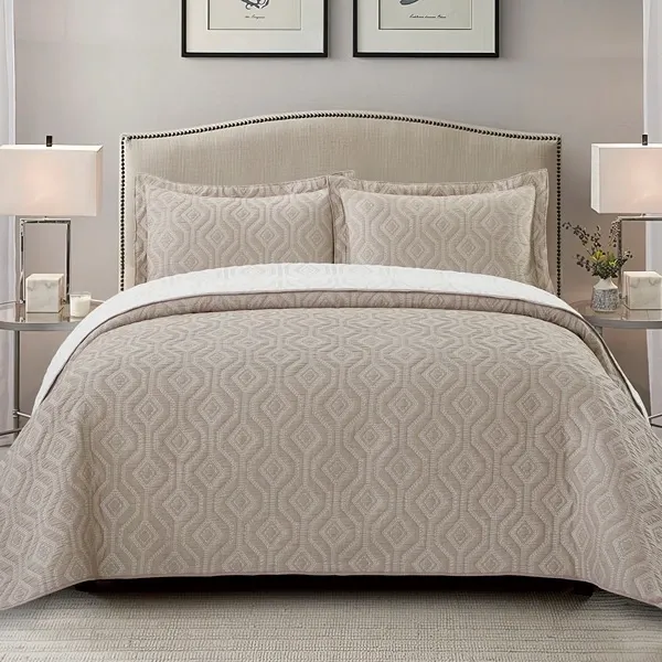 Nova Home Prismo Poly Cotton Jaquard Reversible Bed Spread Set - Brown (Available In Sizes) product thumbnail 3
