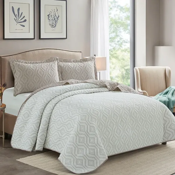 Nova Home Prismo Poly Cotton Jaquard Reversible Bed Spread Set - 3Pcs - King & Super King - Brown product thumbnail 2