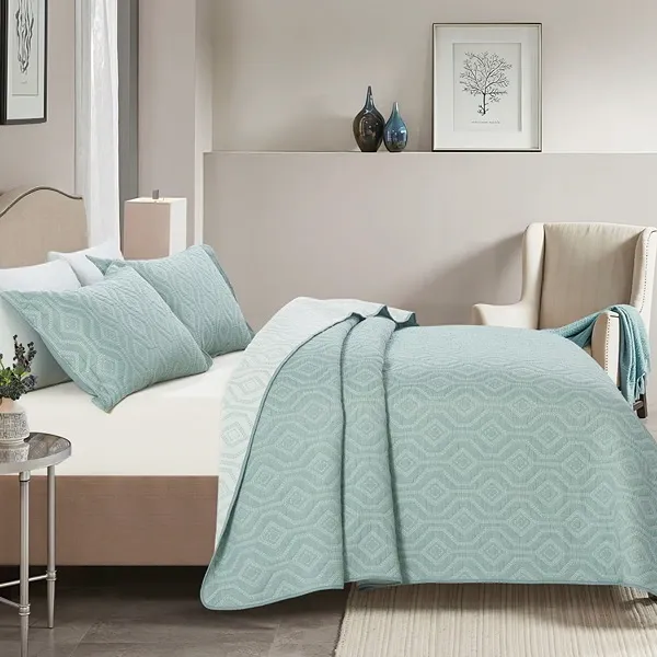 Nova Home Prismo Poly Cotton Jaquard Reversible Bed Spread Set - 2Pcs - Single & Twin - Jade product thumbnail 3