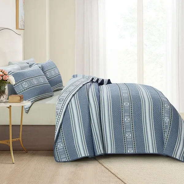Nova Home Facetique Poly Cotton Jaquard Reversible Bed Spread Set - 2Pcs - Single & Twin - Blue product thumbnail 3