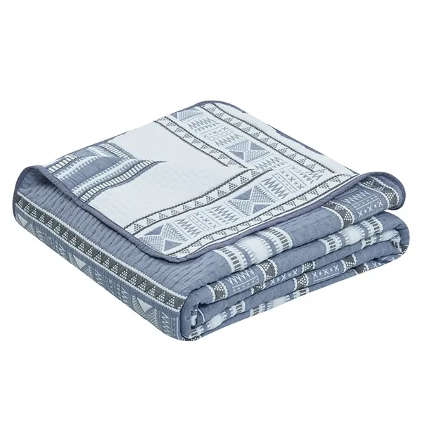 Nova Home Facetique Poly Cotton Jaquard Reversible Bed Spread Set - 3Pcs - King & Super King - Blue product thumbnail 4