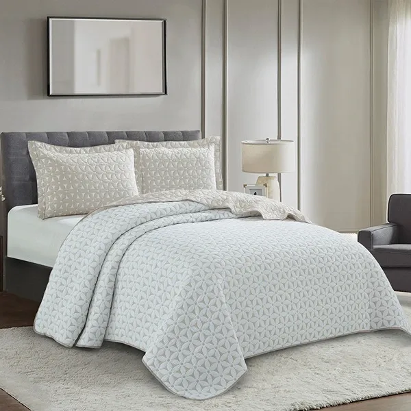 Nova Home Rosetex Poly Cotton Jaquard Reversible Bed Spread Set - 2Pcs - Single & Twin - Beige product thumbnail 2