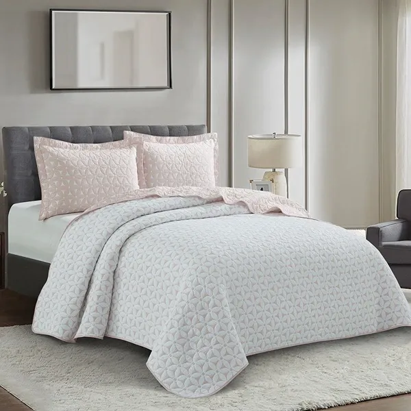 Nova Home Rosetex Poly Cotton Jaquard Reversible Bed Spread Set - Pink (Available In Sizes) product thumbnail 2