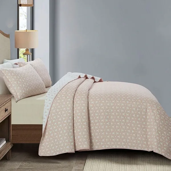 Nova Home Rosetex Poly Cotton Jaquard Reversible Bed Spread Set - Pink (Available In Sizes) product thumbnail 3