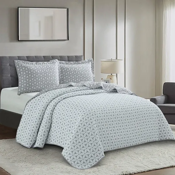 Nova Home Rosetex Poly Cotton Jaquard Reversible Bed Spread Set - Grey (Available In Sizes) product thumbnail 2