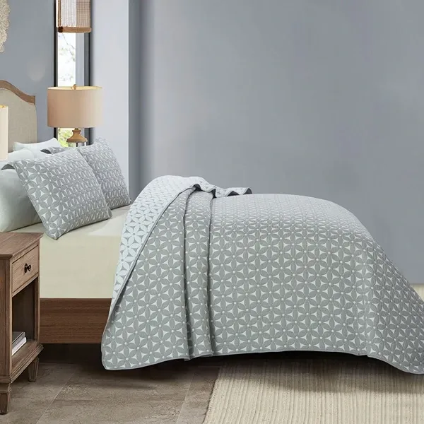 Nova Home Rosetex Poly Cotton Jaquard Reversible Bed Spread Set - 2Pcs - Single & Twin - Grey product thumbnail 3