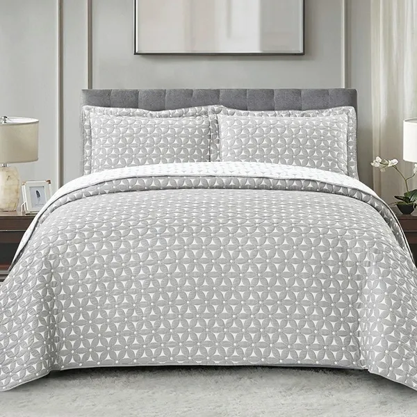 Nova Home Rosetex Poly Cotton Jaquard Reversible Bed Spread Set - Grey (Available In Sizes) product thumbnail 4