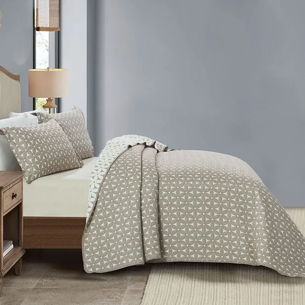 Nova Home Rosetex Poly Cotton Jaquard Reversible Bed Spread Set - 2Pcs - Single & Twin - Brown product thumbnail 3