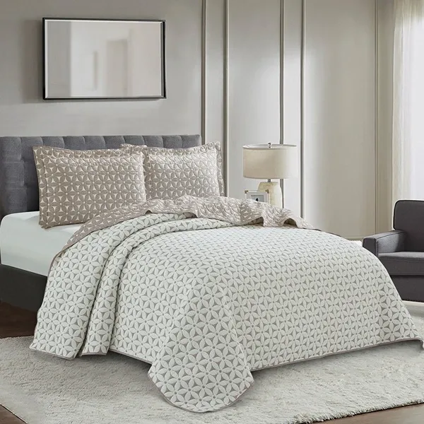 Nova Home Rosetex Poly Cotton Jaquard Reversible Bed Spread Set - 3Pcs - King & Super King - Brown product thumbnail 2
