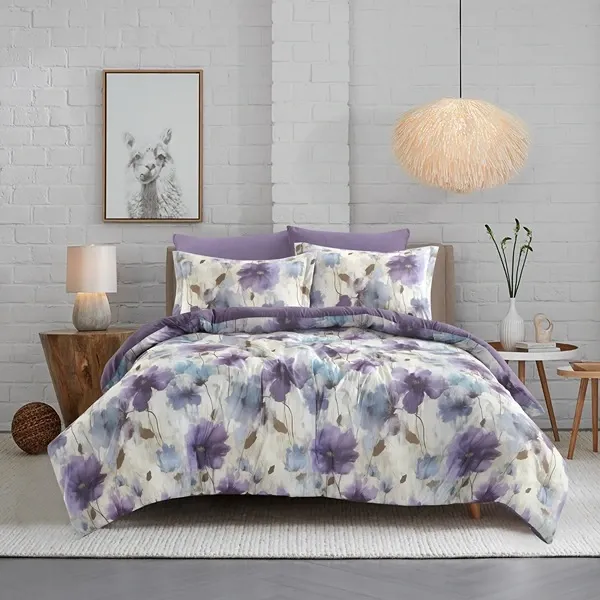Nova Home Amore Printed Microfiber Comforter Set - 4 Pcs - Single & Twin - Purple product thumbnail 2