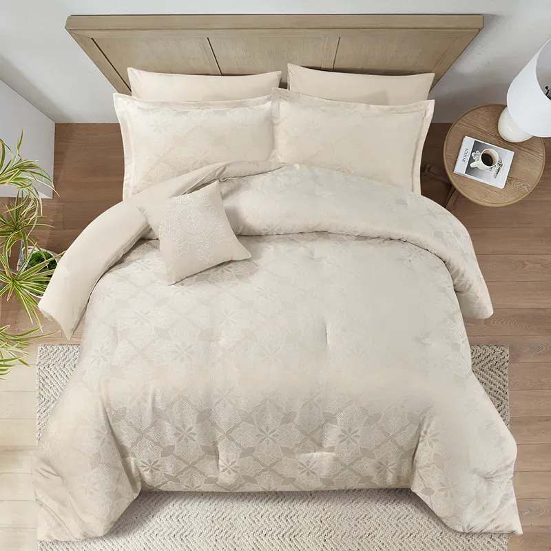 Nova Home Baroque Jacquard Comforter Set - King & Super King - 7 Pcs - Sand product thumbnail 7