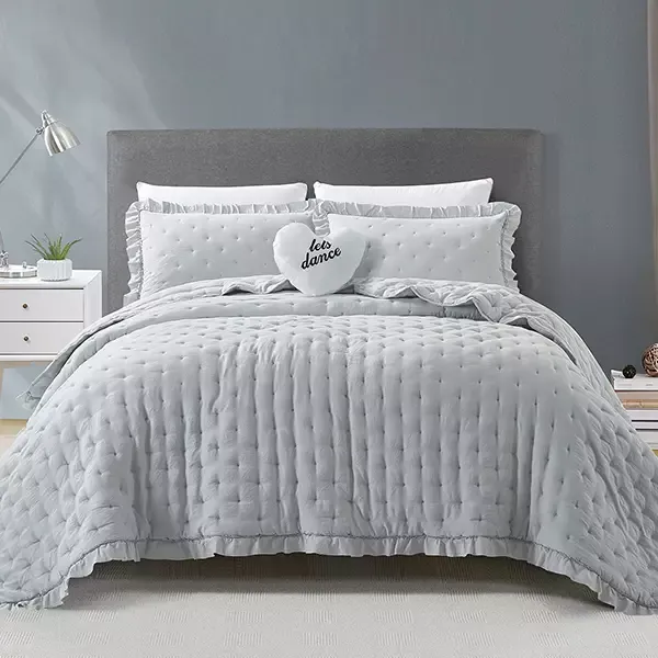 Nova Home "Mabel" Quilted Embroidery Kid's Comforter Set - Queen - 5 Pcs - Grey product thumbnail 9